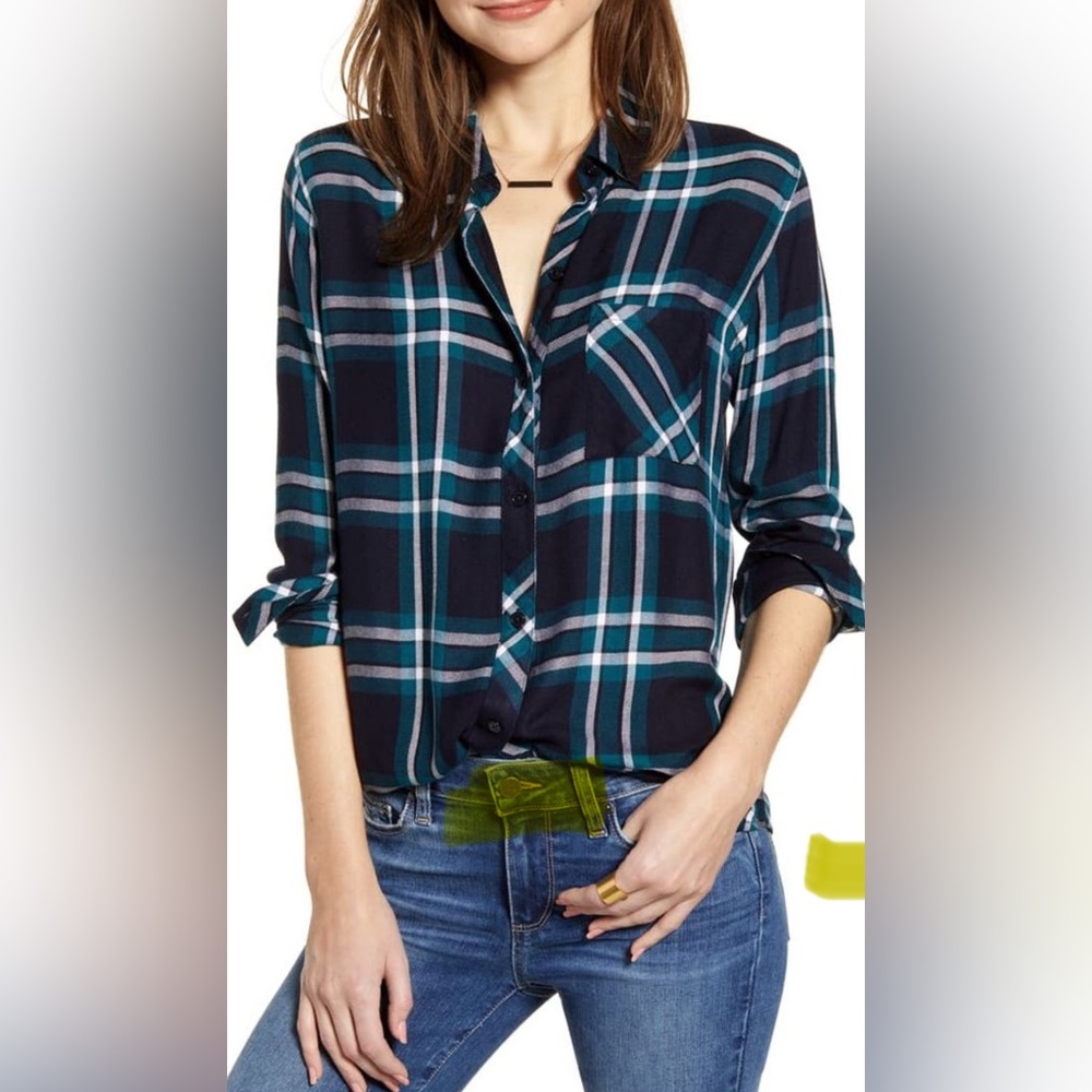 Rails Navy and White Plaid Button-Down Shirt